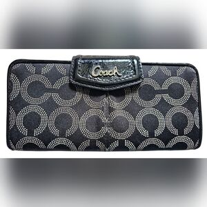 Coach Black and Gray Dotted Op Art Bifold Signature Wallet/clutch